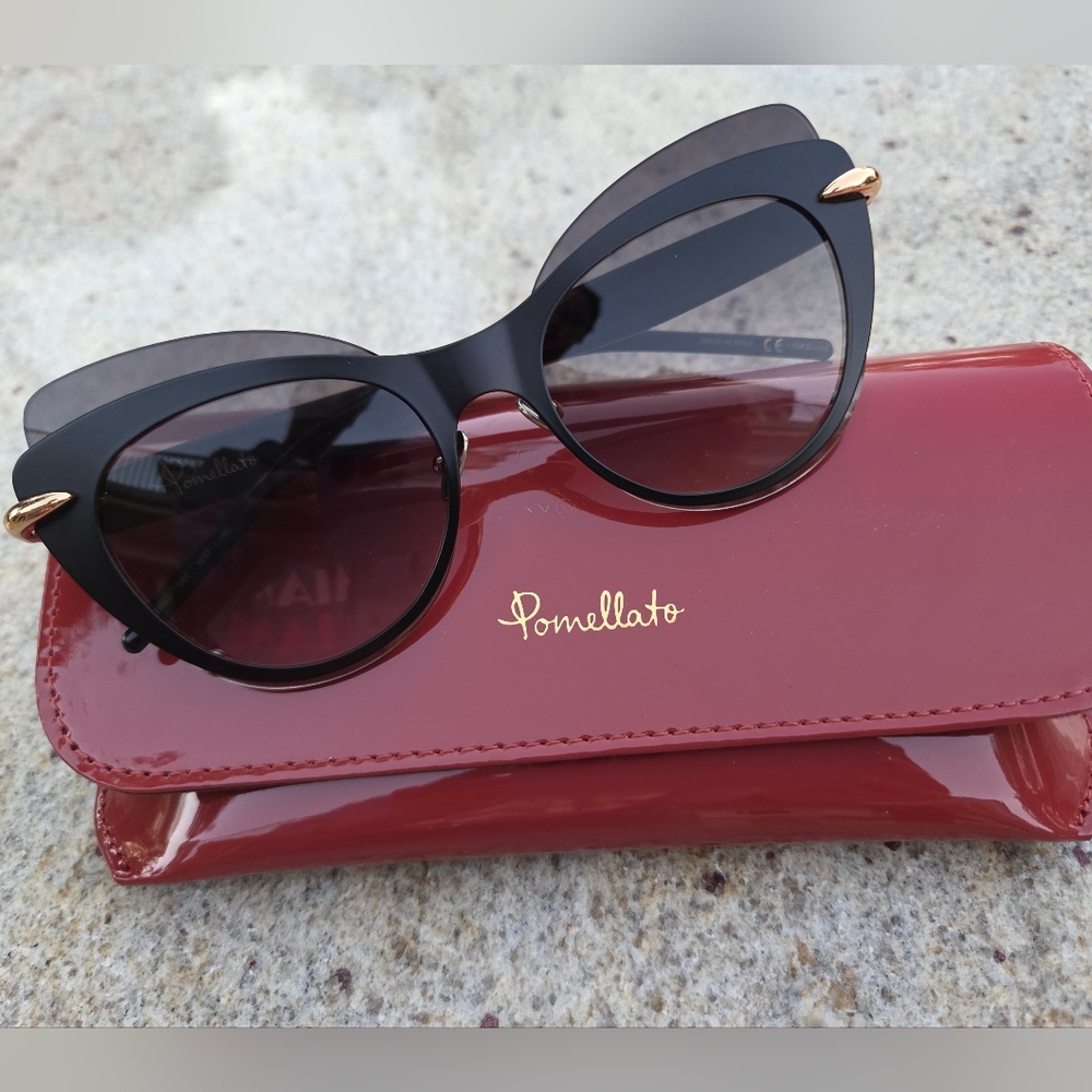 Pomellato PM0046S 001 Black Gold Cat Eye Sunglasses Made in Italy